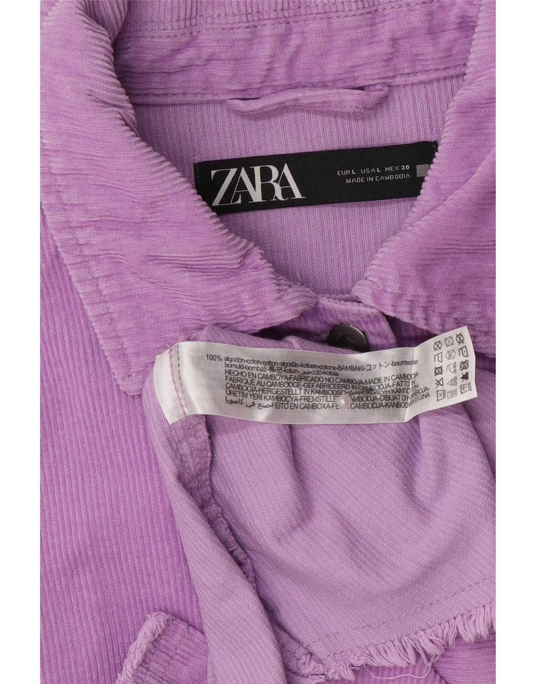 Zara Dame Oversized Corduroy Jacket UK 16 Large Purple Bomuld
