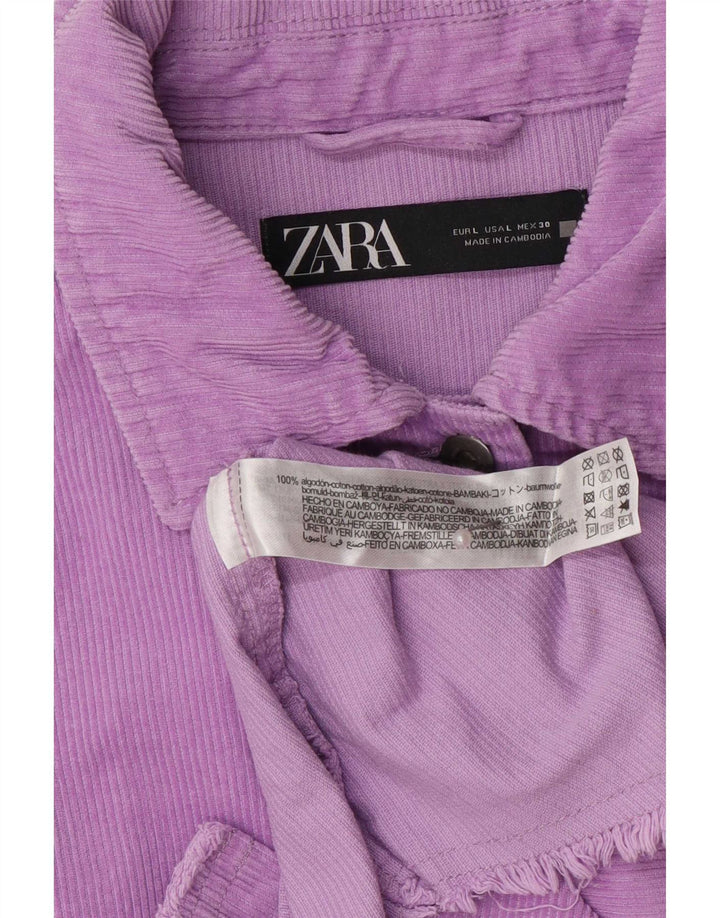 Zara Dame Oversized Corduroy Jacket UK 16 Large Purple Bomuld