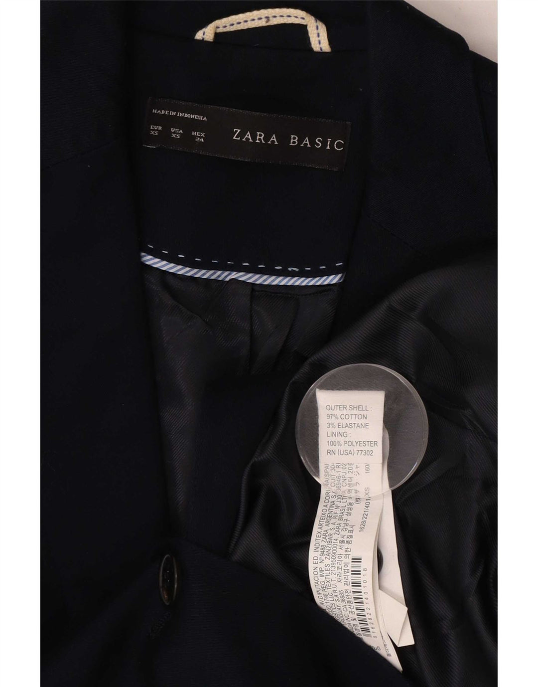Zara Dame 1 Knap Blazer Jakke UK 6 XS Marineblå Bomuld