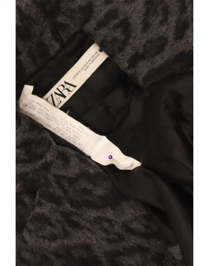 Zara Dame Oversized Overfrakke UK 6 XS Grå Animal Print Uld
