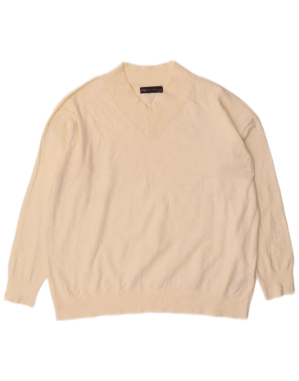 MARKS & SPENCER Dame oversized V-hals sweater UK 14 Medium Gul