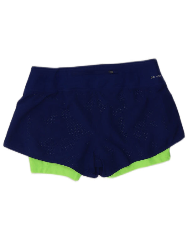 Nike Dame Dri Fit Sports Shorts UK 10 Small Navy Blue Colourblock