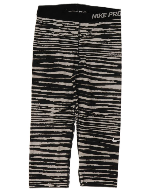 Nike Dame Grafisk Capri træningsdragt Bukser UK 12 Medium Sort Stribet