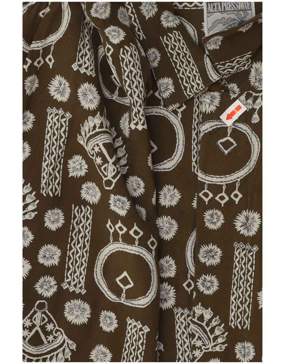 Vintage herre abstrakt mønster kortærmet skjorte XL Khaki