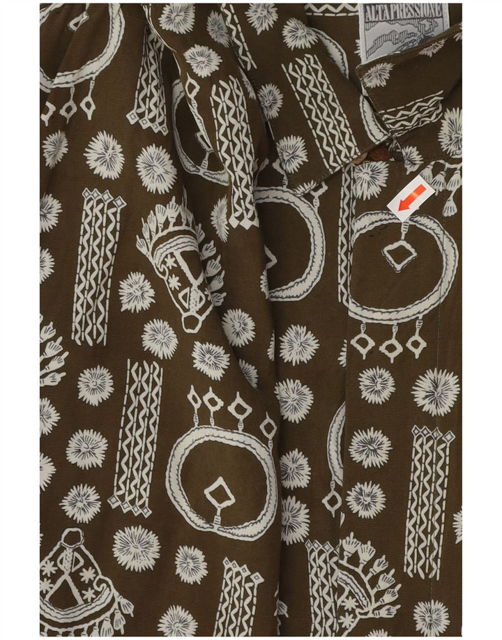 Vintage herre abstrakt mønster kortærmet skjorte XL Khaki