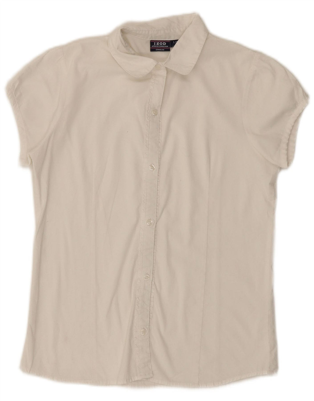 IZOD Piger Flæse Front Kortærmet Skjorte Bluse 14-15 År Stor Hvid