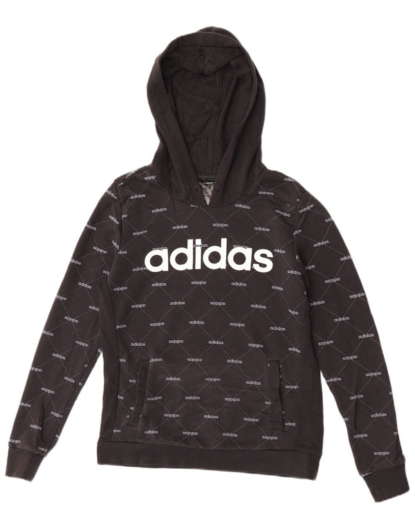 Adidas Graphic Hoodie Jumper UK 8/10 Small Black Bomuld
