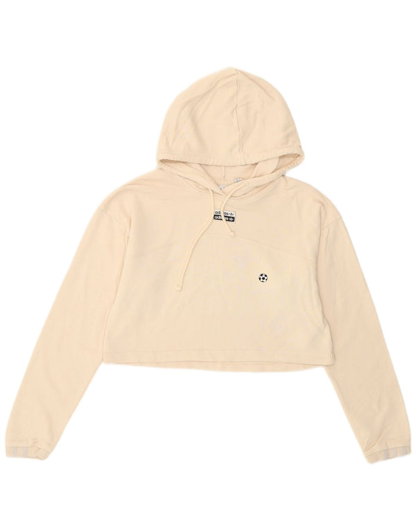 Adidas Womens Crop Oversized Hoodie Jumper UK 6 XS Off White Bomuld
