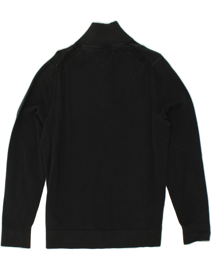 TOMMY HILFIGER Womens Zip Neck Sweatshirt Jumper UK 14 Medium Black Cotton Vintage Tommy Hilfiger and Second-Hand Tommy Hilfiger from Messina Hembry 