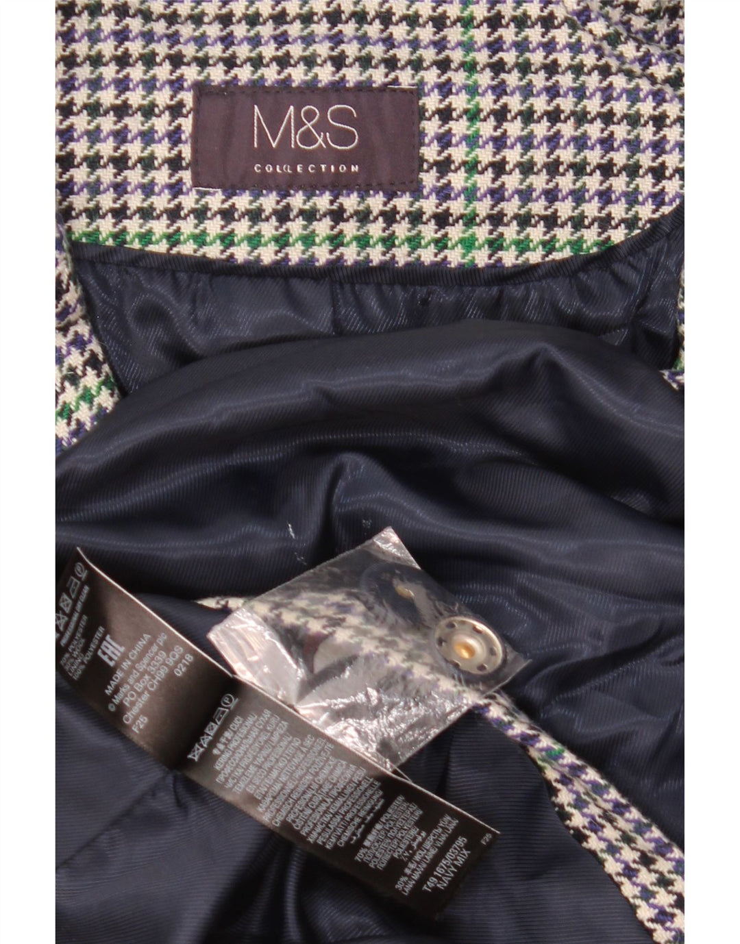 Marks & Spencer Dameoverfrakke UK 22 3XL Marineblå Houndstooth Polyester