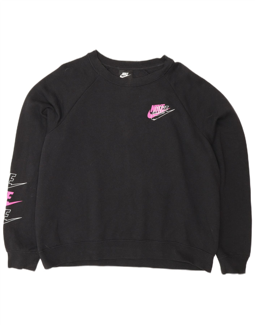Nike Dame Oversized Grafisk Sweatshirt Jumper UK 16 Stor Sort Bomuld