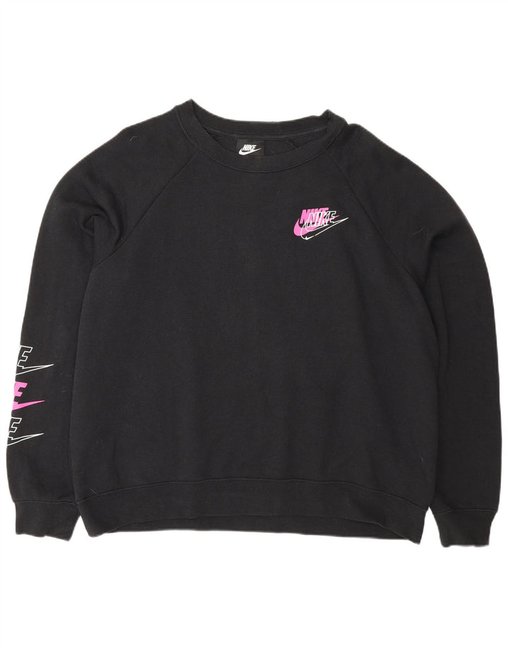 Nike Dame Oversized Grafisk Sweatshirt Jumper UK 16 Stor Sort Bomuld