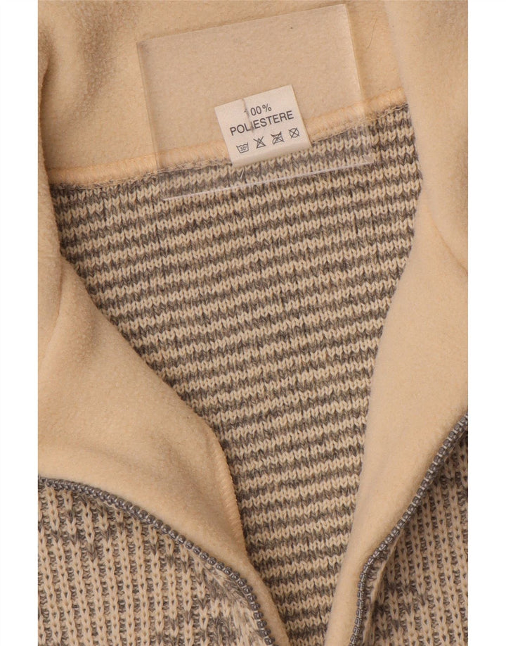 Vintage Herre lynlås hals Fleece Jumper Large Beige Fair Isle Polyester