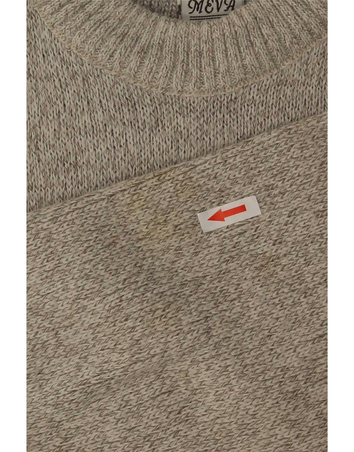Vintage herre sweater med rund hals, stor grå geometrisk uld