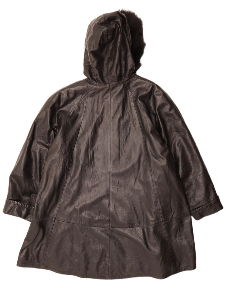 VINTAGE Oversized læderfrakke med hætte til kvinder IT 42 Medium sort læder