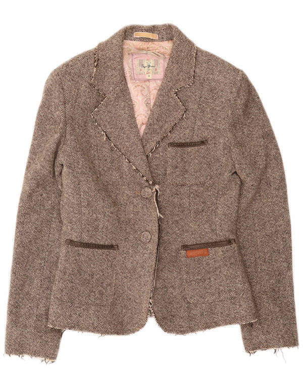 PEPE Jeans Dame 2 Button Blazer Jacket UK 12 Medium Grey Viscose