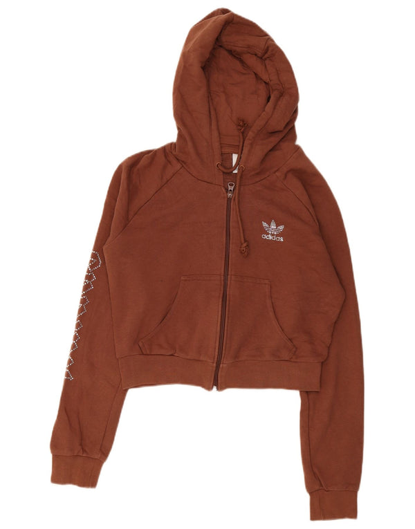 Adidas Dame Grafisk Hættetrøje Sweater UK 12 Medium Brun Bomuld