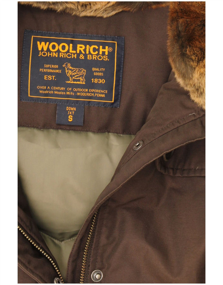 Woolrich Polstret frakke med hætte til kvinder UK 10 Lille brun bomuld