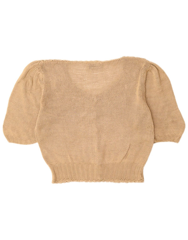 MARIELLA BURANI Kvinder Kortærmet Cardigan Sweater UK 16 Stor Beige