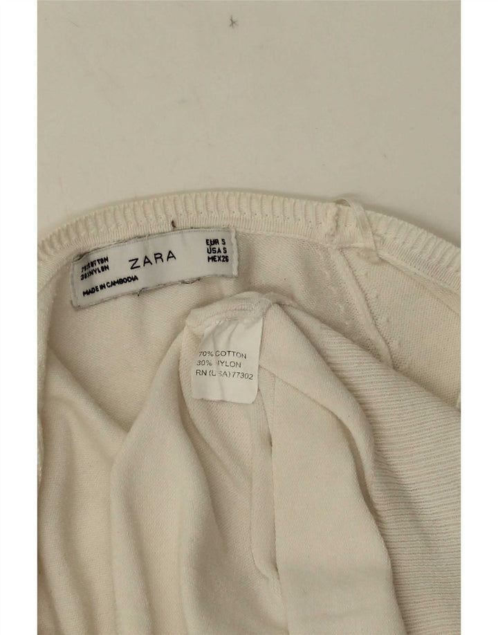 Zara Dame Cardigan Sweater UK 10 Small White Bomuld