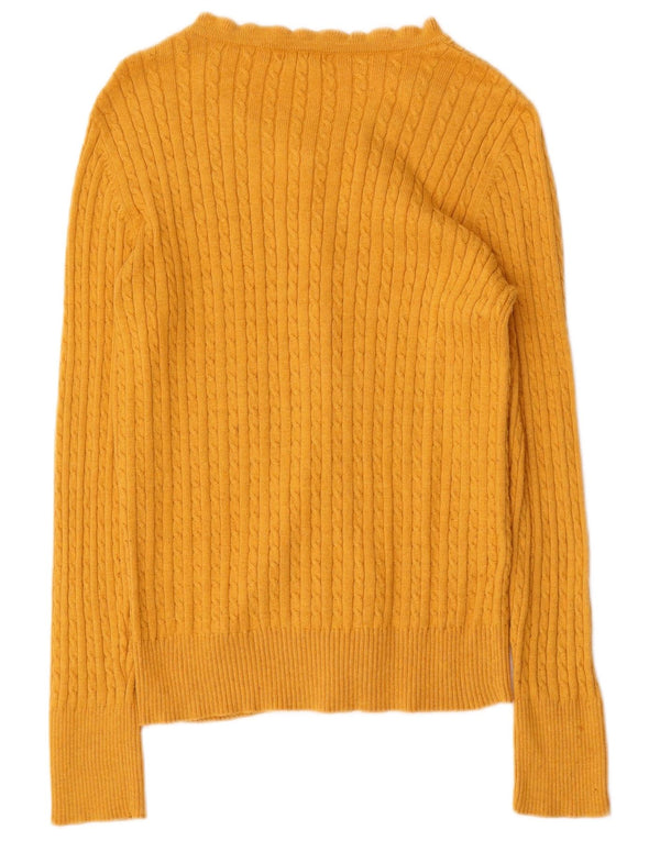 Eddie Bauer Dame Cardigan Sweater UK 10 Lille Gul Bomuld