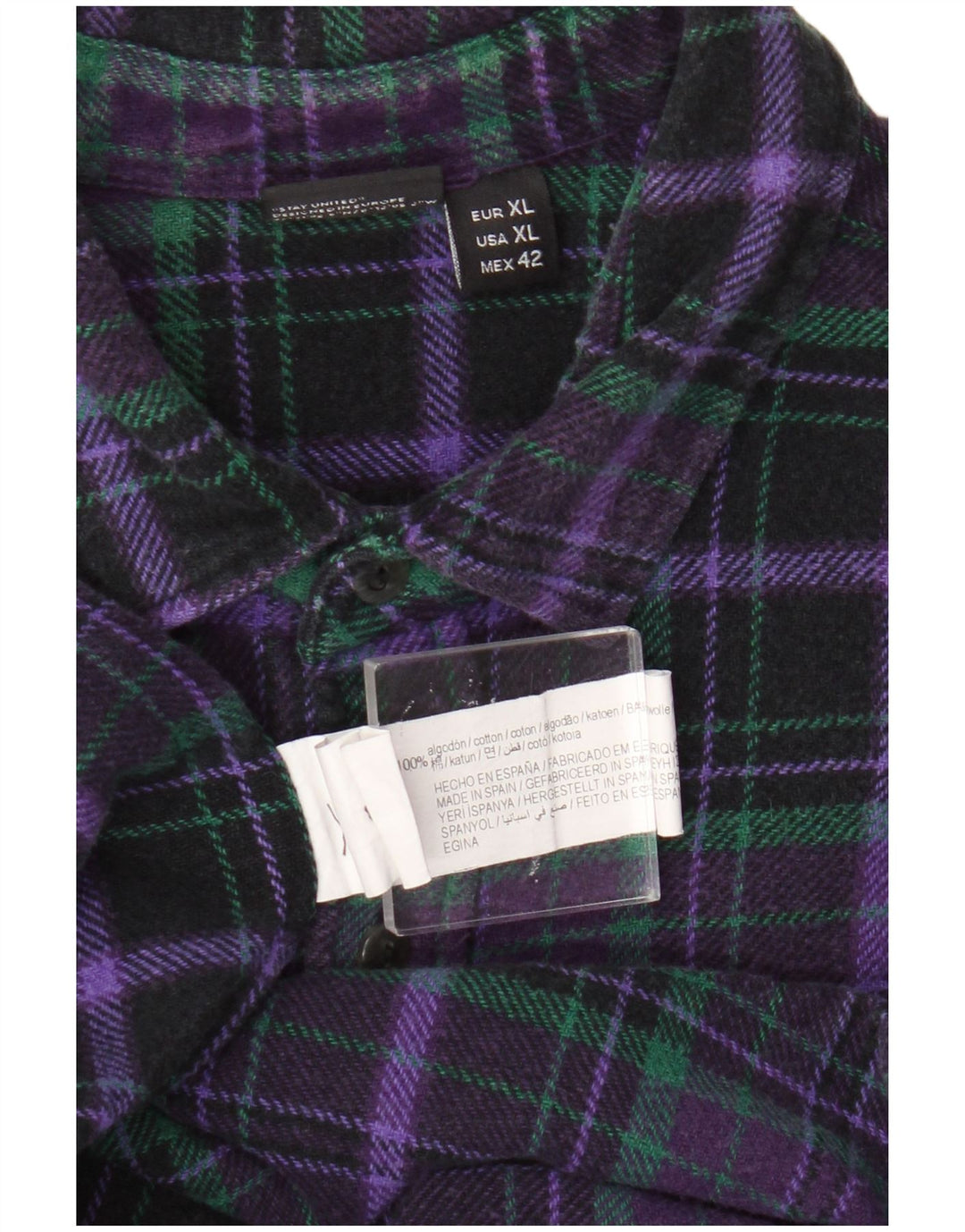 Pull & Bear Herre flannelskjorte XL Lilla ternet bomuld