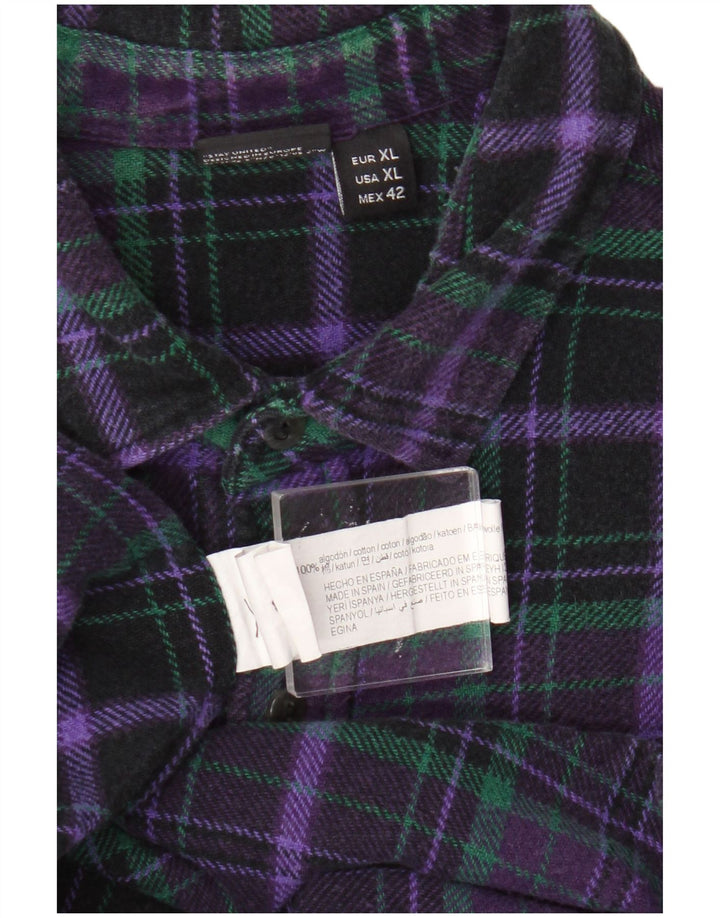 Pull & Bear Herre flannelskjorte XL Lilla ternet bomuld