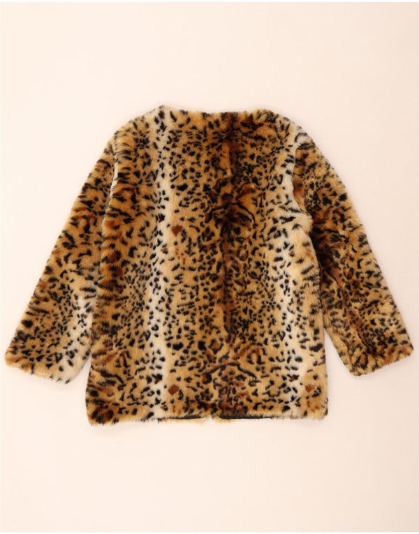 Vintage Dame Åben Faux Fur Jacket UK 14 Medium Brown Animal Print
