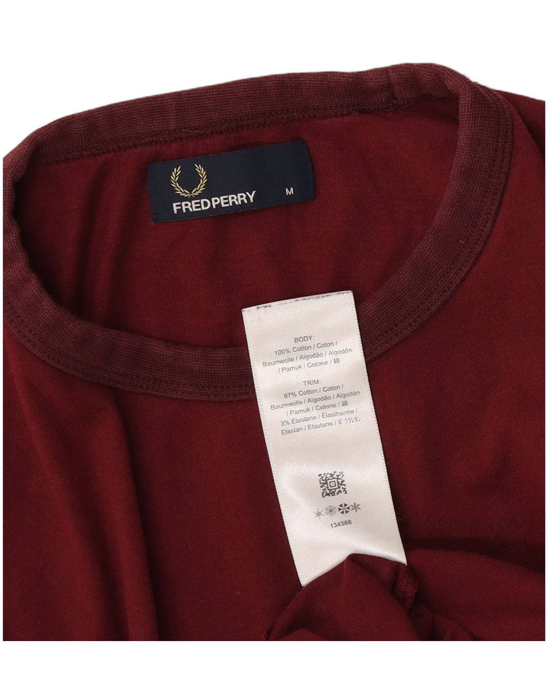 Fred Perry Herre T-Shirt Top Medium Bourgogne Bomuld