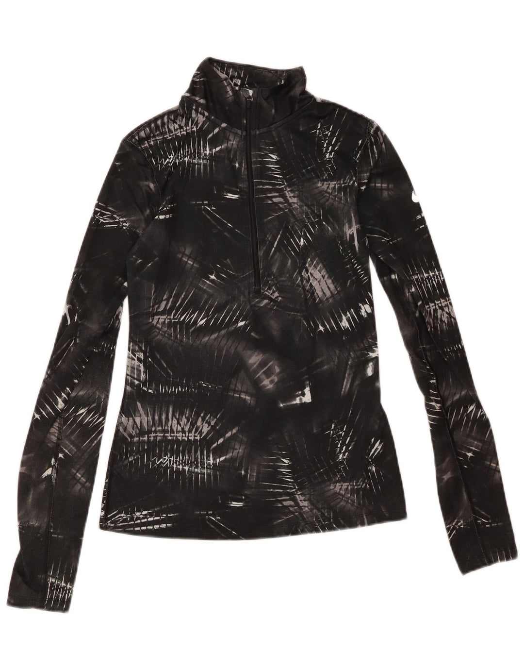 NIKE Womens Dri Fit Pullover Tracksuit Top UK 8 Small Black Geometric
