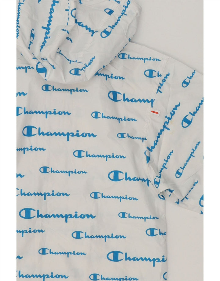 CHAMPION Womens Graphic Hooded Rain Jacket UK 6 XS White Polyester Vintage Champion and Second-Hand Champion from Messina Hembry 