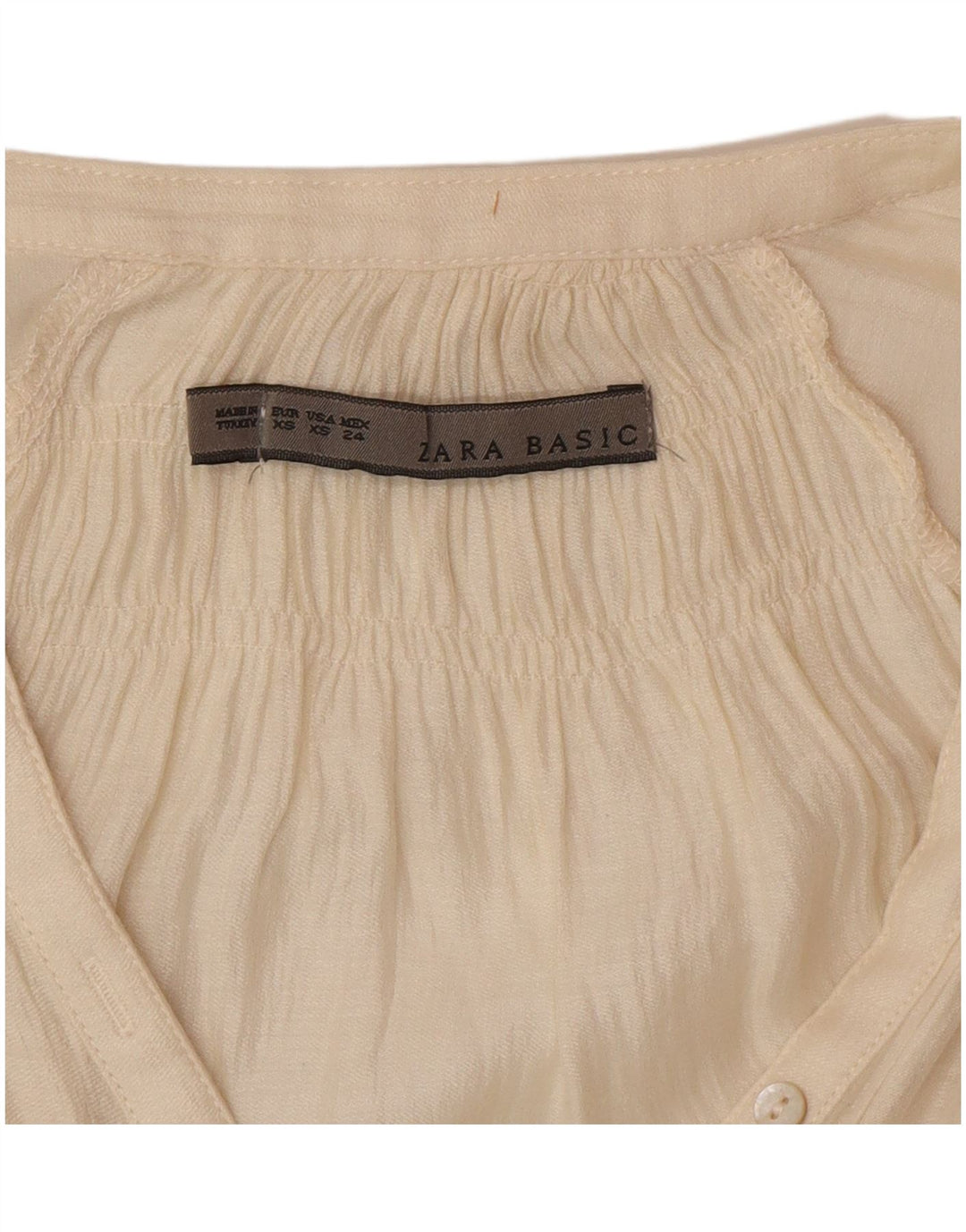 Zara Dame 3/4 ærmet Oversized bluse Top UK 6 XS Beige