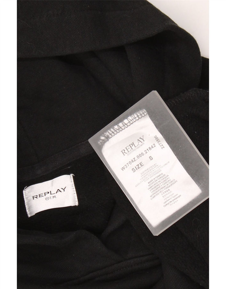 REPLAY Dame Oversized Grafisk Hoodie Jumper UK 10 Small Black Bomuld