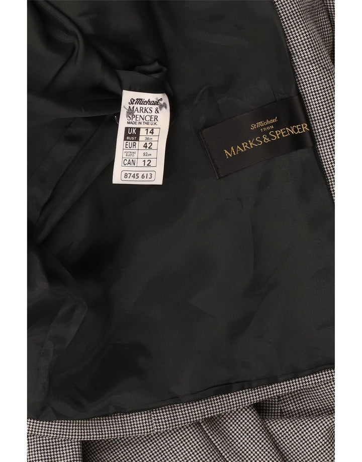 Marks & Spencer Dame 3-knaps blazerjakke UK 14 Large Grey Houndstooth