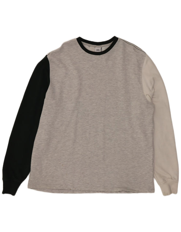 Zara Herre Sweatshirt Jumper XL Grå Colourblock Bomuld