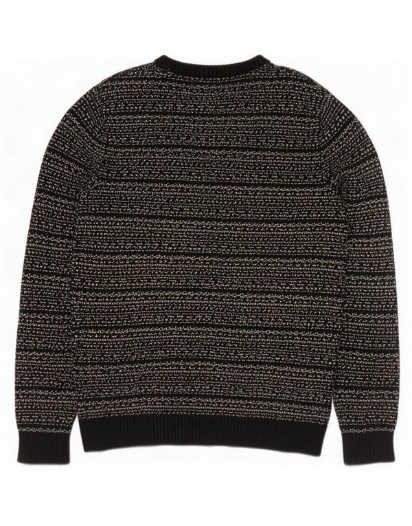 Jack & Jones Mens Boat Neck Jumper Sweater Large Black Striped Cotton