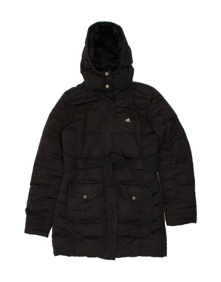 ADIDAS Womens Hooded Padded Coat UK 10 Small Black Polyester | Vintage Adidas | Thrift | Second-Hand Adidas | Used Clothing | Messina Hembry 