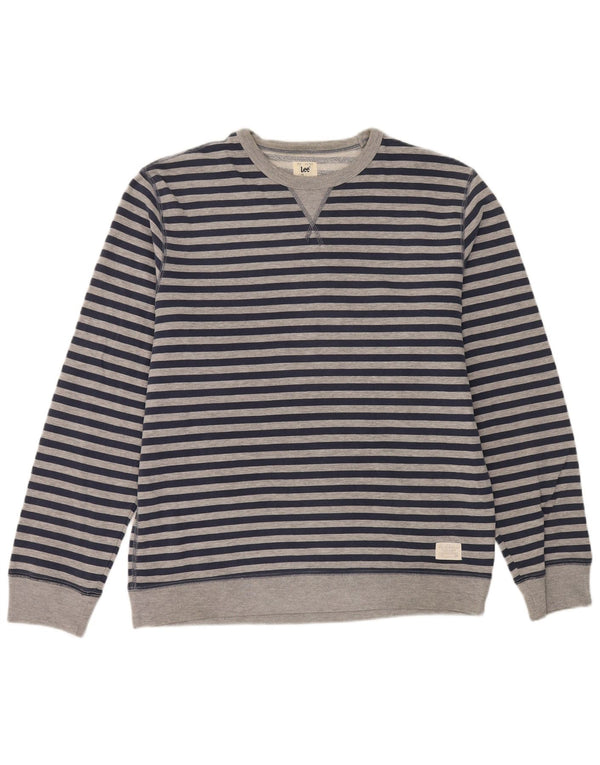 Lee Womens Regular Fit Sweatshirt Jumper UK 16 Stor gråstribet bomuld