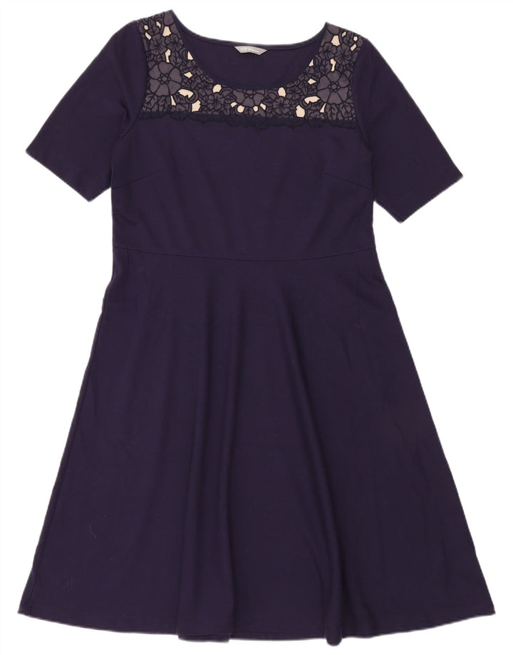 MARKS & SPENCER Dame A-Line Kjole UK 14 Medium Navy Blue Floral
