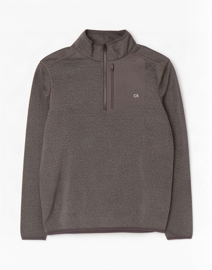 Calvin Klein Herre Golf Zip Neck Pullover Træningsdragt Top Lille Grå Flecked