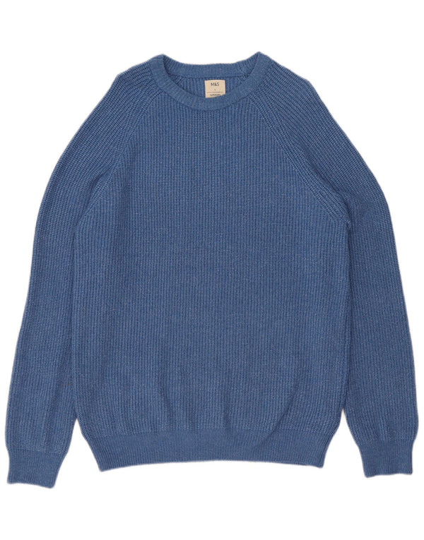 Marks & Spencer Mens Crew Neck Jumper Sweater Large Blue Flecked Polyamide