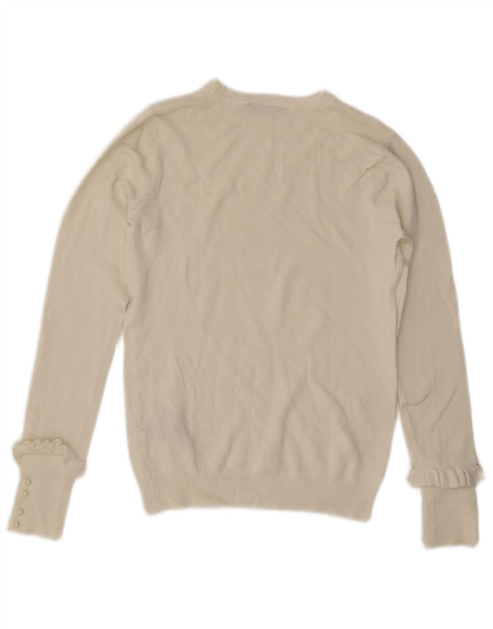 ZARA Dame Boat Neck Jumper Sweater UK 12 Medium Off White Viscose