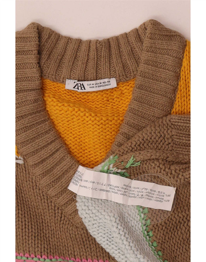 Zara Herre V-hals sweater Medium Flerfarvet stribet bomuld