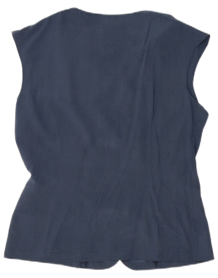 Altavilla Dame Sleeveless Shirt Bluse UK 10 Small Navy Blue Silk
