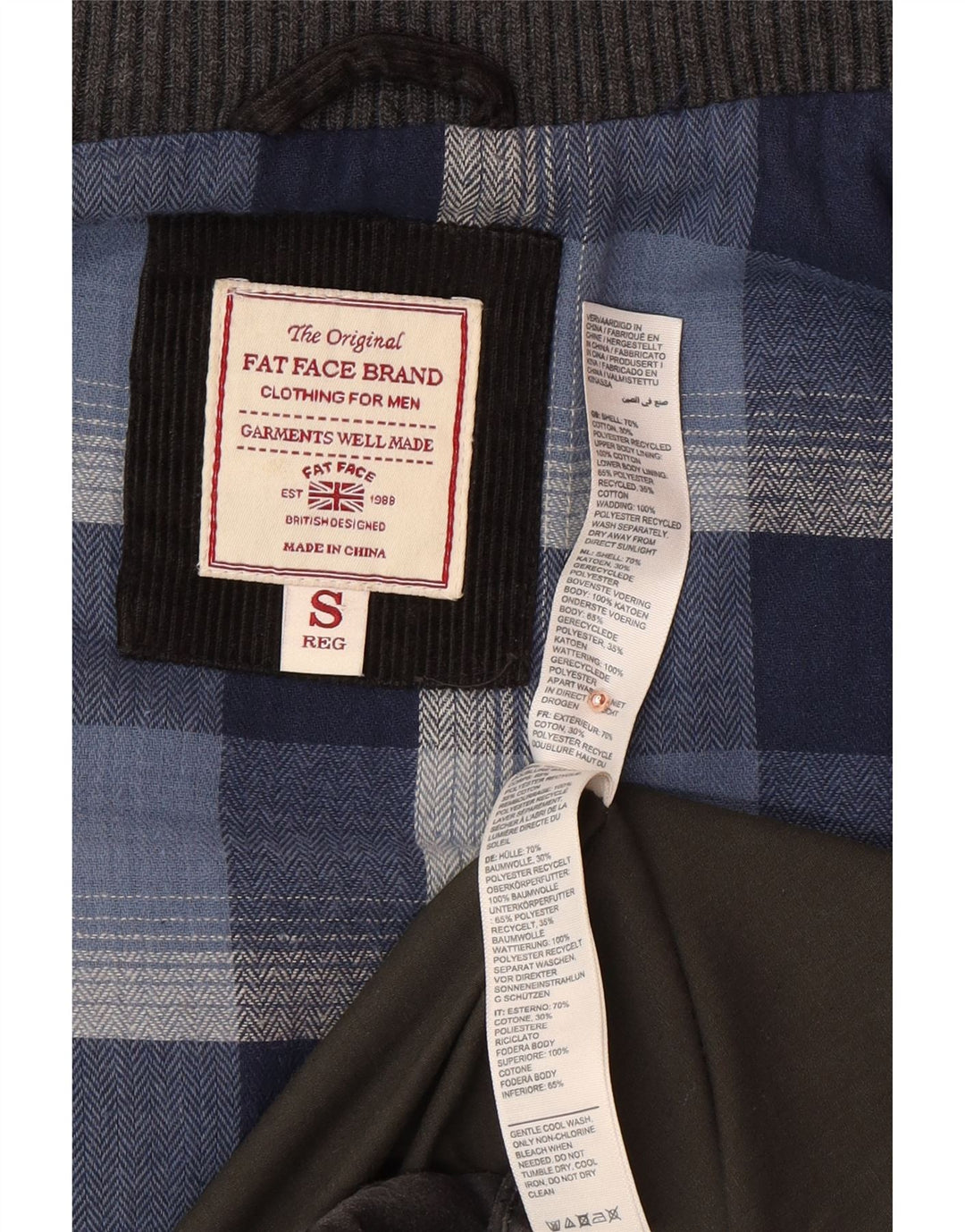 FAT FACE Herre Polstret Gilet UK 36 Lille Grå Bomuld