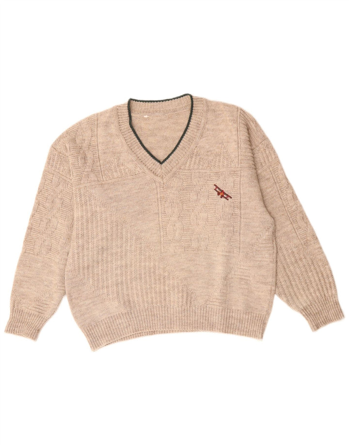 Vintage Dame V-hals sweater UK 18 XL Beige