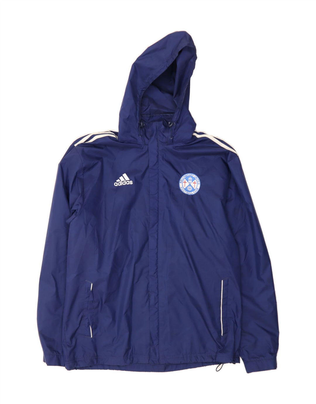 ADIDAS Mens Hooded Rain Jacket UK 42/44 Large Blue Nylon Vintage Adidas and Second-Hand Adidas from Messina Hembry 
