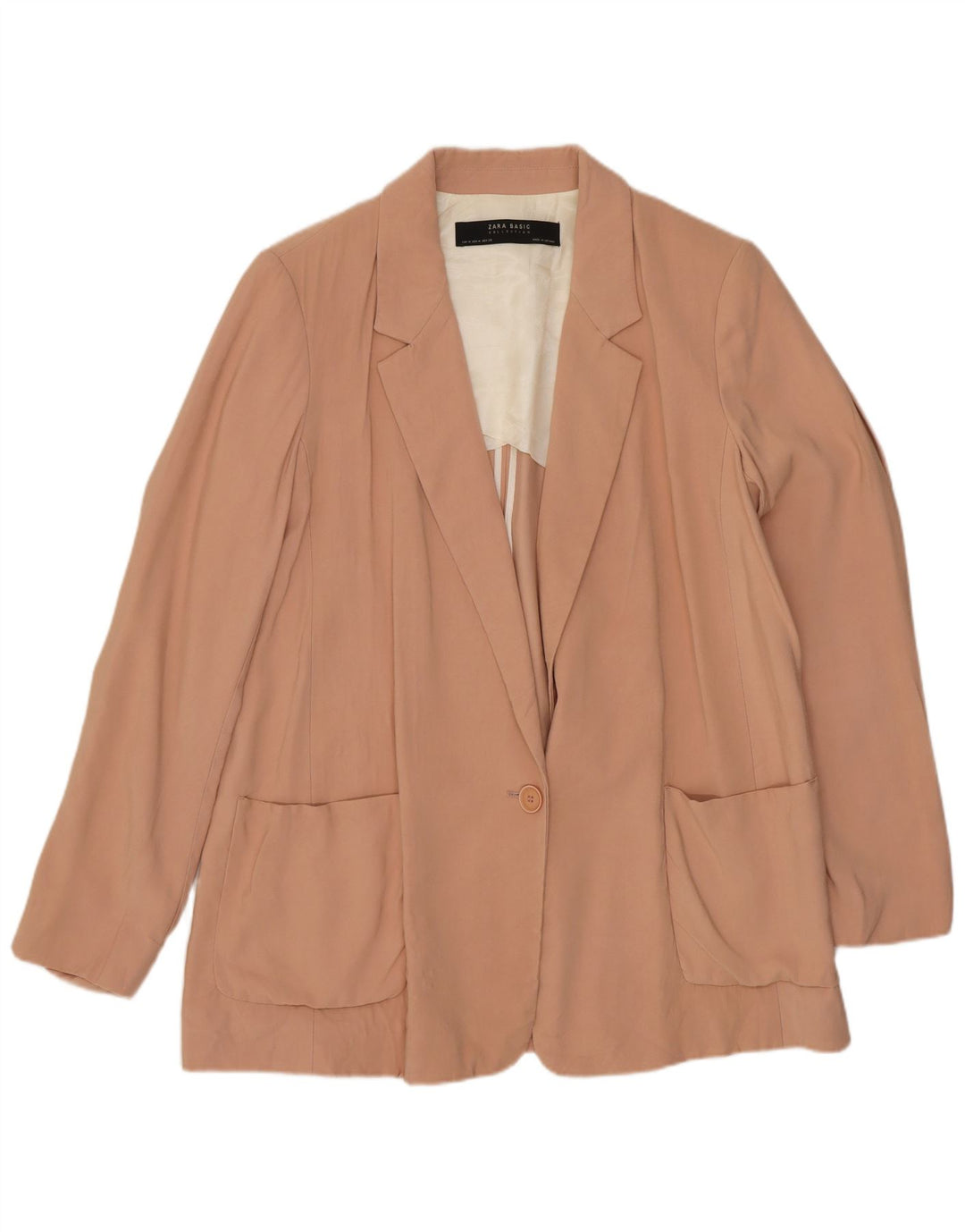 Zara Dame 1 Knap Blazer Jacket UK 14 Medium Pink Acetate