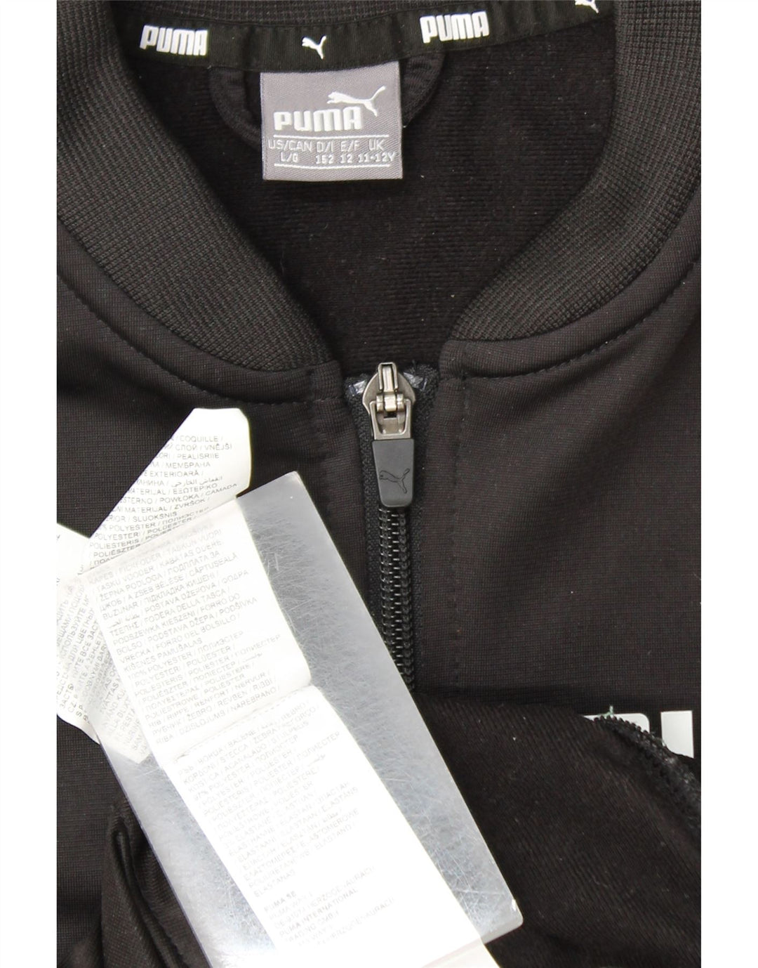 PUMA Boys Graphic Tracksuit Top Jacket 11-12 Years Black Colourblock