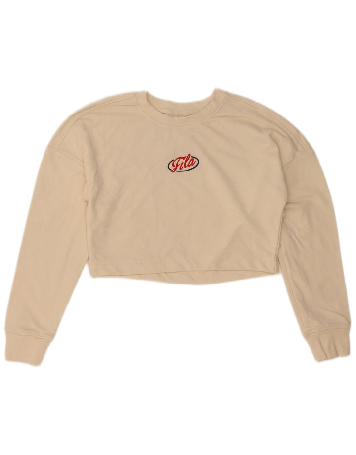 Fila Womens Crop Sweatshirt Jumper UK 10 Small Off White Bomuld